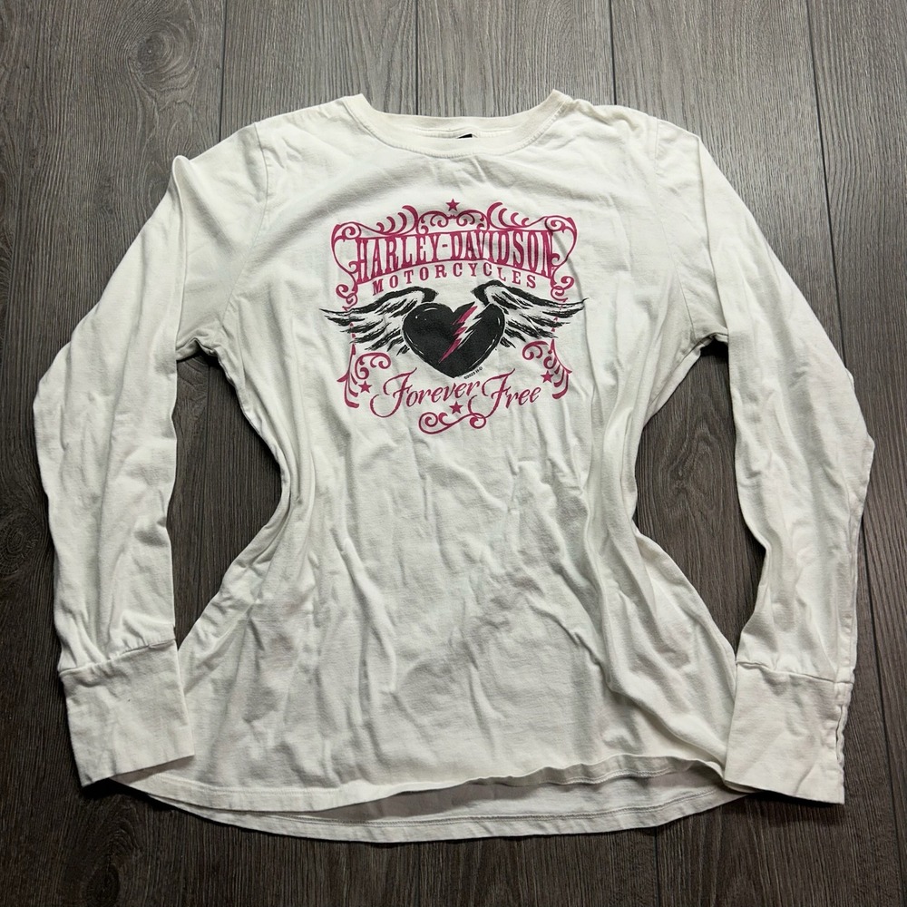 Harley-Davidson Womens Forever Free XL Graphic Long Sleeve Tee White XL y2k